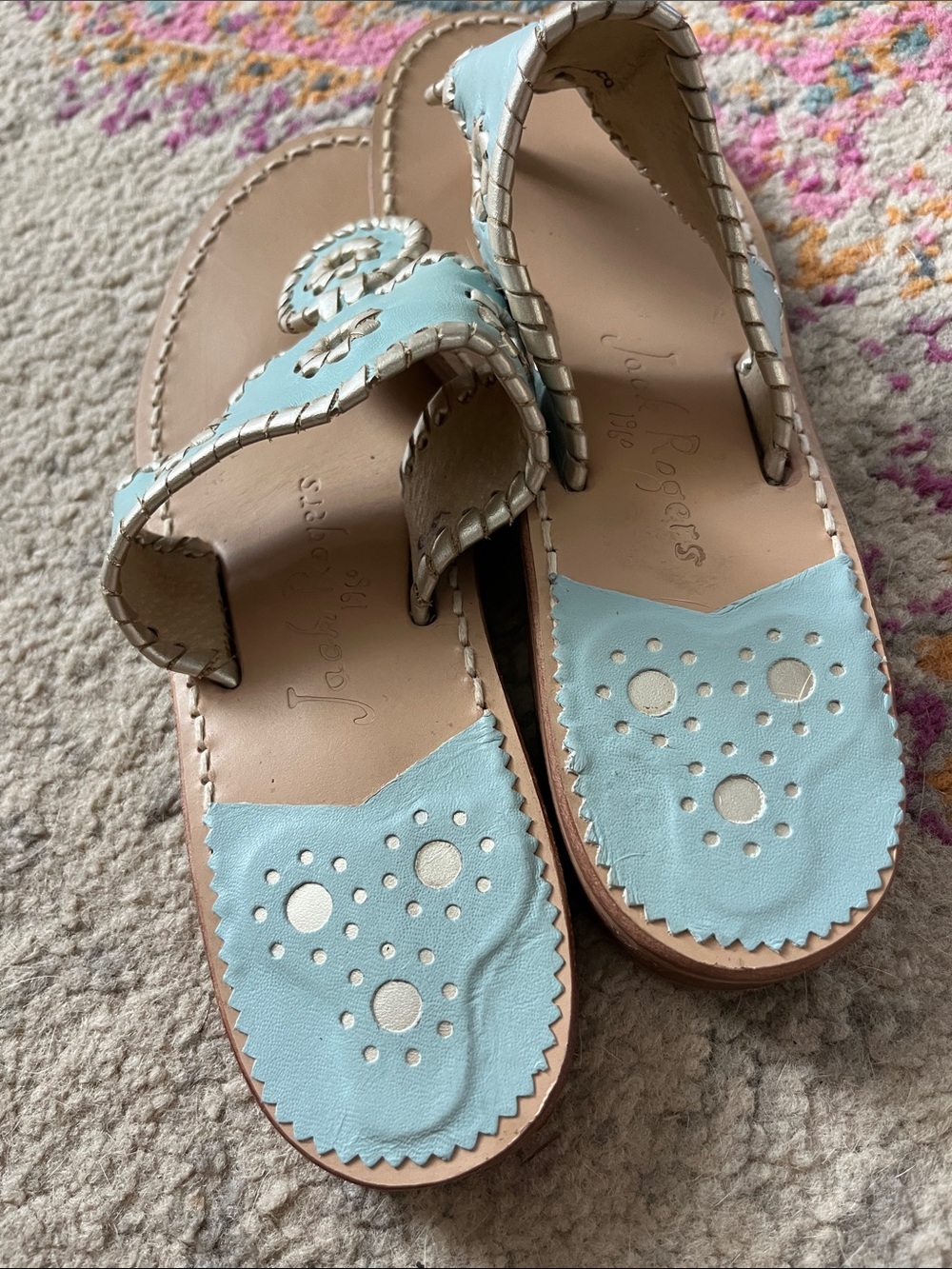Jack Rogers Palm Beach Jack Sandal in Caribbean Blue and Platinum Size 6 - Picture 4 of 6